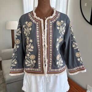 Humanity Centred Designs (UK) Bohemian Embriodered Cropped Jacket 3/4 Sleeve XXL